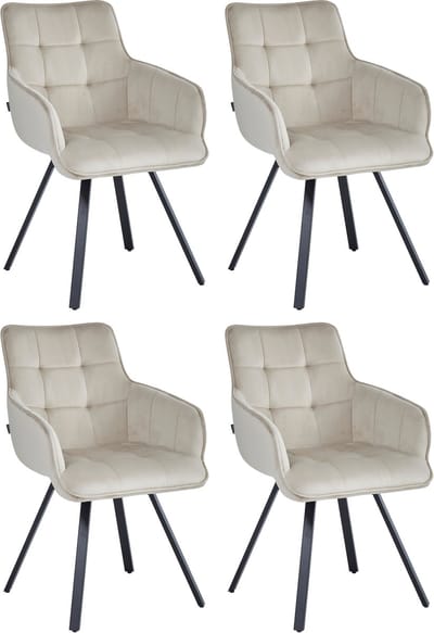 Colenis® - Taha Eetkamerstoel - Set Van 4 - Beige - Fluweel - Met armleuning - Draaistoel - 180°