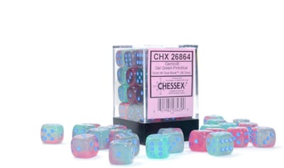 Chessex Gemini Gel Green-Pink/blue Luminary D6 12mm Dobbelsteen Set (36 stuks)