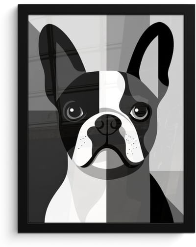 Poster in lijst - Fotolijst 30x40 cm - Posters - Buldog - Zwart - Abstract - Vlakken - Posterlijst zwart - Decoratie - Wanddecoratie woonkamer - Muurdecoratie slaapkamer