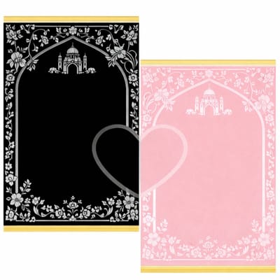 Baraka Treasures Luxe Gebedskleed - Luxe Duo Gebedskleed - Sajada - Gebedskleed Set - Gebedsmat - Voor Man en Vrouw - Bruiloft Geschenk - Eid Cadeau - Ramadan Cadeau - Zwart/Roze
