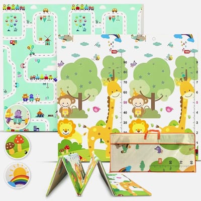 Opvouwbare Baby Speelmat & Kruipmat - XPE Schuim Vloerkleed - 200x180x1cm - Waterdicht & Antislip - Inclusief Draagtas - Regenboog Hert