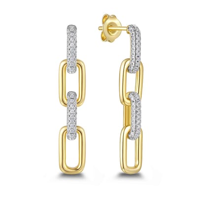 9NB-1668 – New Bling – Zilveren oorbellen schakels – Met zirkonia – Goudkleurig – 925 zilver