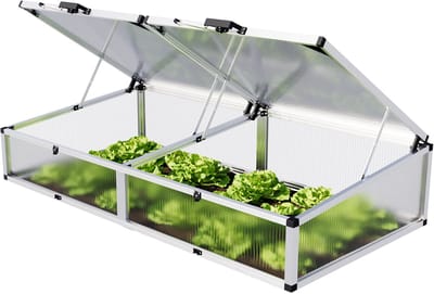 Moestuinbak opzetstuk van aluminium en polycarbonaat Tuinkas plantenbak voor tuin, balkon, met dakvenster kleppen, UV en weerbestendig, 119 x 195 cm