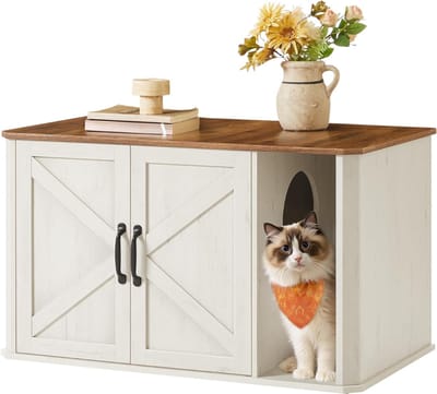 KAD® Kattenbak Kast – Stijlvolle Kattenbak Ombouw – Meubelstuk voor Katten – Ventilatieopeningen – Geschikt voor Grote Kattenbakken - Bruin/Wit - 85cm x 49cm x 50cm