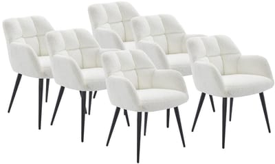 Vente-unique Set van 6 stoelen met armleuningen – Boucléstof en metaal – Wit – PEGA