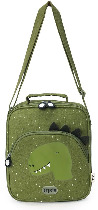 Trixie | Thermische Lunchtas – Mr. Dino – Gerecycleerde katoen – Houdt eten vers – Met draagriem, naamlabel & extra vakken – Ideaal voor kinderen