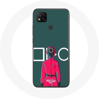 Xiaomi Redmi 9C Case Inktvisspel Rode soldaat met cirkelmasker Groene achtergrond
