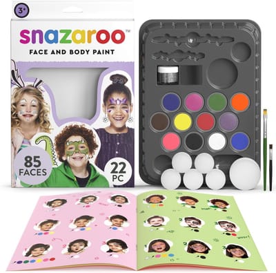 Snazaroo 1172197 Kindergrime Set Ultimate Party Pack - 12 heldere kleuren inclusief glitter – Face Paint Set Kinderen – Schminkset met Accessoires, Waterbasis & Afwasbaar – Voor Feest, Carnaval & Halloween