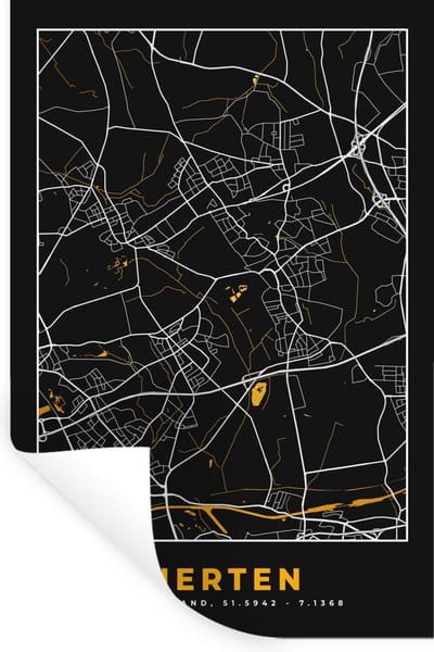 Muurstickers - Sticker Folie - Black and Gold – Stadskaart – Herten – Duitsland – Plattegrond – Kaart - 20x30 cm - Plakfolie - Muurstickers Kinderkamer - Zelfklevend Behang - Zelfklevend behangpapier - Stickerfolie