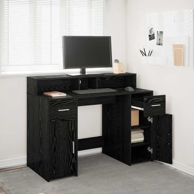 vidaXL - Bureau - met - lade - Zwart - eiken - 120 - x - 55 - x - 91 - cm - Bewerkt - hout