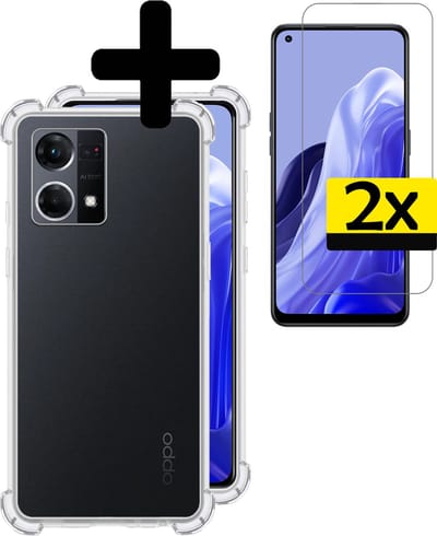 Hoesje - Met Screenprotector - 2 Stuks - Geschikt voor OPPO Reno 7 - Sterk & Shockproof - Siliconen Case - Back Cover - Telefoon Hoes - Shock Proof - Telefoonhoesjes - Transparant