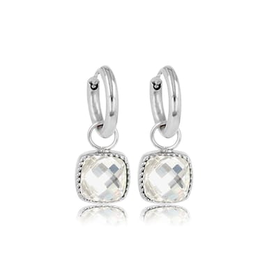 My Bendel - Stijlvolle Zilverkleurige Oorring met Crystal Glassteen 30 Mm - Zilverkleurige Oorringen met Vierkante Kristal Glassteen - met Luxe Cadeauverpakking | Sieraden Voor Dames