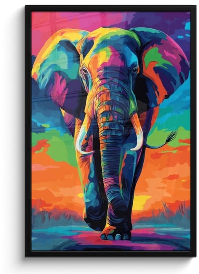 Poster in lijst - Fotolijst 60x90 cm - Posters - Olifant - Kleurrijk - Lucht - Abstract - Posterlijst zwart - Decoratie - Wanddecoratie woonkamer - Muurdecoratie slaapkamer