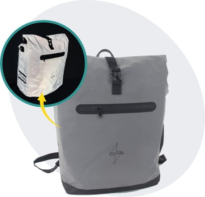 Voltano Luxe E-bike Fietstas / Rugtas - Special Edition - Volledig Reflecterend Grijs - 28L - 100% Waterdicht - Met Schouderband - Groot Laptop Vak - Reflective