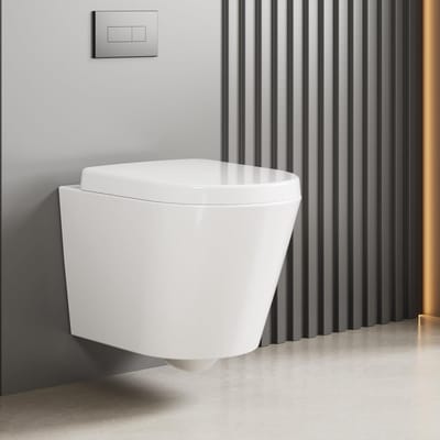 Hangtoilet Randloos - Wandcloset met Soft-close Zitting & Quick-release - Keramisch Toilet D-Vorm - 51 cm Diep - Wit - Hygiënisch & Fluisterstil