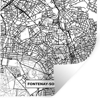 Muurstickers - Sticker Folie - Stadskaart - Frankrijk - Fontenay-sous-Bois - Kaart - Plattegrond - Zwart wit - 100x100 cm - Plakfolie - Muurstickers Kinderkamer - Zelfklevend Behang XXL - Zelfklevend behangpapier - Stickerfolie