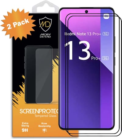 2-Pack MobyDefend Screenprotectors - Geschikt voor Xiaomi Redmi Note 13 Pro Plus - Screensavers Met Zwarte Randen - Gehard Glas