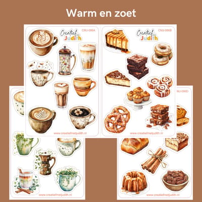 Bullet Journal Stickers - Planner Agenda Stickers - Warm en zoet stickers - 4 stickervellen - Koffie - Scrapbook stickers - Deco stickers - eten en lekkernij stickers - volwassenen en kinderen