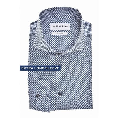 Ledûb Overhemd Extra Long Sleeve Mini Squares Pattern Pure Cotton Mouwlengte 7 Midden Blauw / male