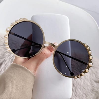 Lunettes de soleil rondes perle femme dégradé rétro lunettes de soleil femme luxe designer élégant rétro métal lunettes de soleil protection UV 400 as picture