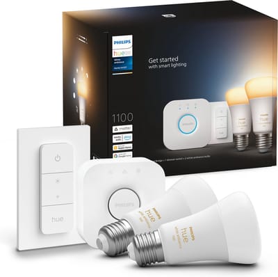 Philips Hue - Kit démarrage ampoule LED connectée White - 10,5W - Lot 2 E27 - Télécommande Hue