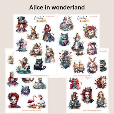 Bullet Journal Stickers - Planner Agenda Stickers - Alice in wonderland stickers - 4 stickervellen - fantasy - Scrapbook stickers - Deco stickers - dieren - Stickers volwassenen en kinderen