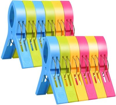 Dailygoods- Strandhanddoekclips 12 Stuks - Grote Wasknijpers - Antislip Ontwerp - Lichtgewicht - Multifunctioneel - Stevige Draagbare Clips - Handdoekclips