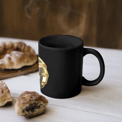 Magische Mok - Foto op Warmte Mokken - Koffiemok - Croissant - Brood - Goud - Zwart - Magic Mok - Beker - 350 ML - Theemok
