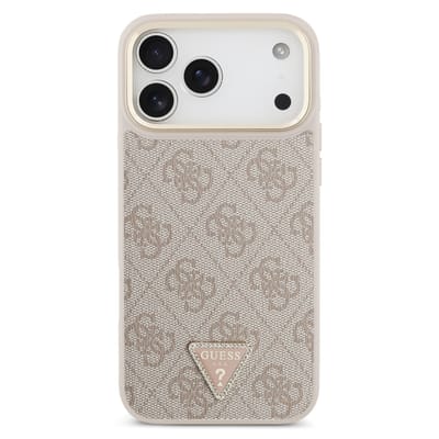 Guess Classic Triangle Logo Leather Backcover met MagSafe voor de Apple iPhone 17 Pro - Roze