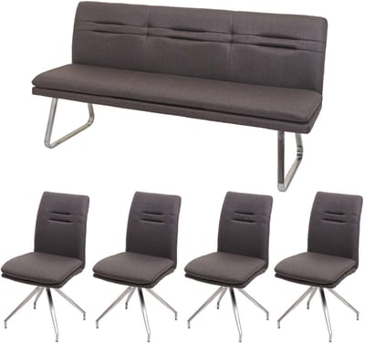 Eetkamerset MCW-H70, zitset eetkamerset eetkamerset, stof/textiel geborsteld roestvrij staal ~ grijsbruin 180cm