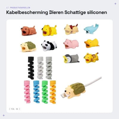 Dailygoods - Kabelbescherming - Dieren - Schattige siliconen kabelbeschermer - 17 Stuks - Knikbescherming - Voor telefoons en laptops - Meerdere kleuren