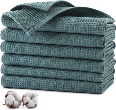 Absorberende Keukenhanddoeken 100% Katoen - Set van 6 - 35 x 35 cm - Donkergroen - Duurzaam en Machinewasbaar
