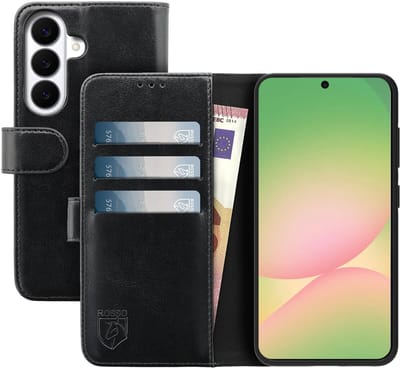 Rosso Element Geschikt voor Samsung Galaxy A56 | Wallet Book Case | Portemonnee Hoesje | 3 Pasjes | Magneetsluiting | Stand Functie | Zwart