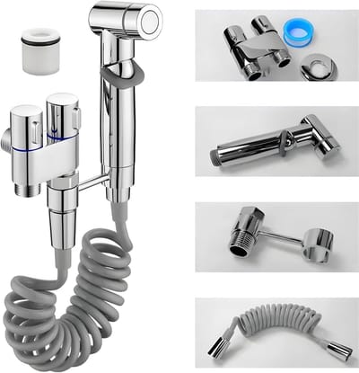 RVS Bidet Set - bidet handdouche - Spoelfles - Peri Bottle WC -Handdouche met Slang - Vaginale Douche Sproeier - Postpartum Spoelfles Spray - Draagbare spoelkop - Dubbele regelklep - Geschikt voor toiletten, badkamers en bidets - Zilver