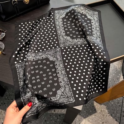 Foulard Carré Imprimé Soie de Mûrier Foulard en Soie Femme Printemps Été Petit Foulard Foulard Décoratif pour la Tête One Size gray