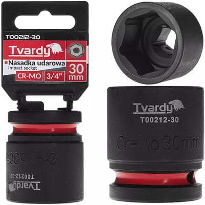 Tvardy Slagdop 6-kant 30 mm - chroom-molybdeen steel - kort model - 19 mm vierkantaansluiting - zwart - voor slagsleutels, auto- en industriewerk