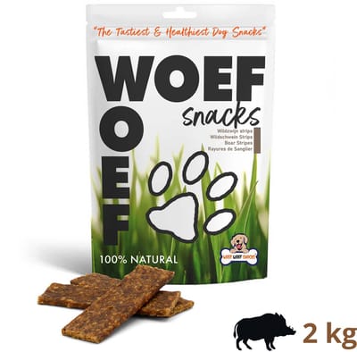 Woef Woef Snacks Hondensnacks Wildzwijn Strips 2.00 KG - Verwensnacks - Gedroogd vlees - Wildzwijn - vanaf 3 maanden - Geen toevoegingen