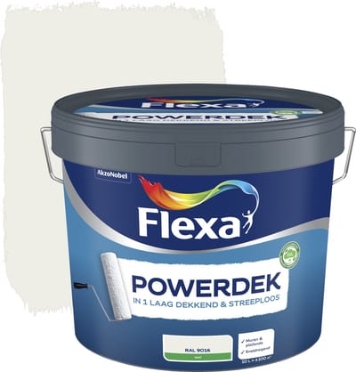 Flexa - Powerdek Muren & Plafonds - Verkeerswit / Ral 9016 - 10 L