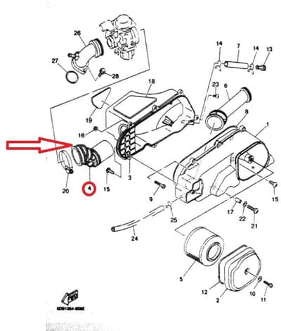 Manchon de boite a air pour scooter MBK 150 Thunder 2001 5DS-E4453-00-00 Neuf
