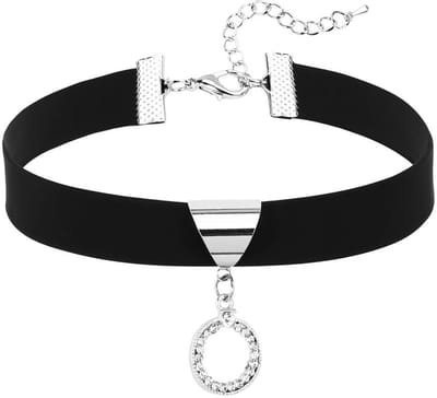 Choker halsketting zwart fluweel, choker voor dames, bedels, hanger, O-ring met zirkonia, tattoo, choker, ketting, verstelbaar, 31,5 + 8 cm, materiaal, Zirkonia