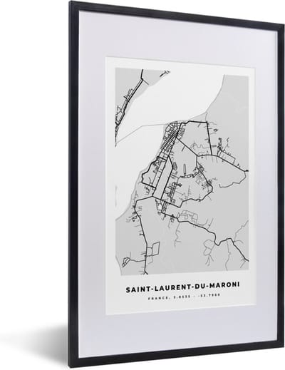 Fotolijst incl. Poster - Kaart - Stadskaart - Saint-Laurent-du-Maroni - Plattegrond - Frankrijk - 40x60 cm - Posterlijst