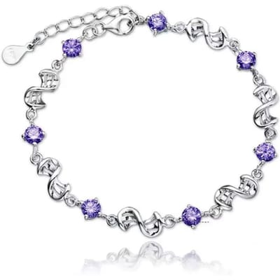 Bracelets en argent sterling 925 avec trèfle porte-bonheur et cristal violet pour femmes, accessoires de mode pour fête et mariage, 17 cm + 4 cm white