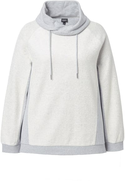 Ulla Popken - Dames - Sweatshirt glanseffect opstaande kraag lange mouw - Lichtgrijs melange - Maat 46+