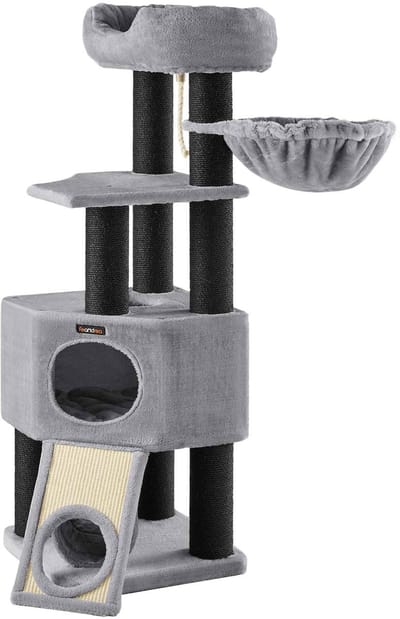 CORE Krabpaal - Krabmeubel - Kattenboom - Krabpilaren - Knufflegrot - Hangmat - Mandje - Hangend touw - 50x50x141cm - Grijs
