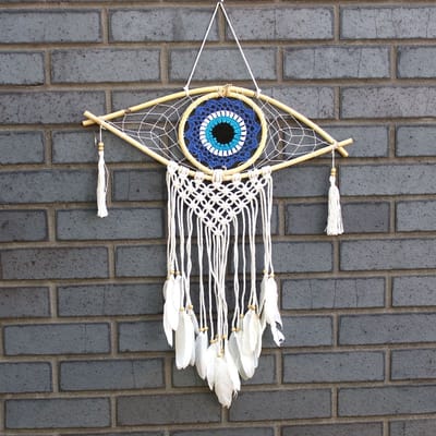 Bescherming Dromenvanger - Med Macramé Boze Oog Blauw/Wit/Zwart