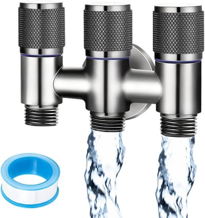 3-way wisselklep, 1/2 inch combinatiehoekklep met aansluiting voor vaatwasser, drukbestendige roestvrijstalen schroefdraad, geschikt voor wasmachines en vaatwassers, duurzame verbinding
