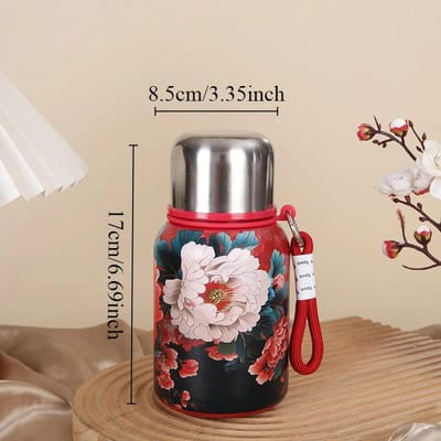 Tasse isotherme en acier imprimé rose rétro chinois avec grand bouchon Portable pour voiture Tasse à eau isotherme Durable Durable Utile 501-600ml