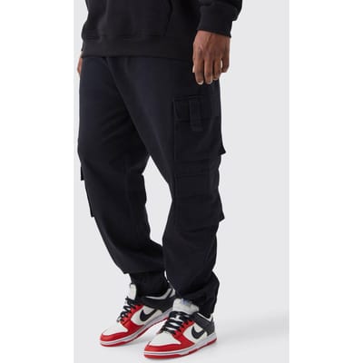 Plus Slim Fit Broek met Manchetten en Meerdere Cargo-zakken | Black | Size 2XL