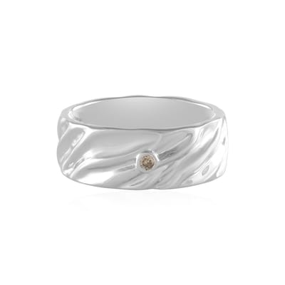 Cavill - Zilveren Ring met 0,034 ct I2 Champagne Diamant - 925 Sterling Zilver Geplatineerd - Elegante Damesring Ronde Briljant 2mm