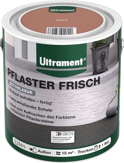 Ultrament Pflaster Frisch Betonglaze - Rood, 2,5 liter: Gemakkelijk aan te brengen, UV- en weerbestendig, sneldrogend, ideaal voor buitenruimtes en absorberende betontegels.
